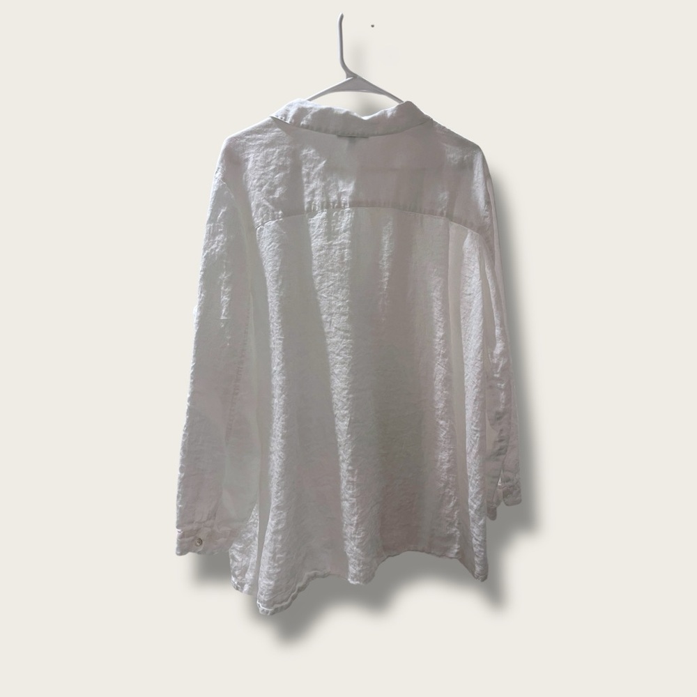 White Linen Long Sleeve Blouse - Picture 3 of 5
